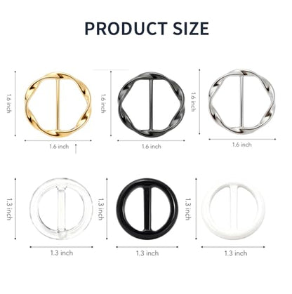 6Pcs Scarf Ring Clip, T-shirt Tie Clips for Women, Fashion Shirt Cincher Clips, Multi-Use Shawl Collar Clasp, Decorative Clothes Corner Knotted Clip for Scarf, Sweater, Dress, Travel Hat