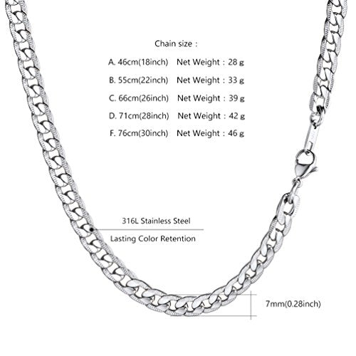 Necklace for Men Stainless Steel Statement Cuban Chain Necklace Gold/Silver/Black Plated 7mm Chain Hip Hop Jewelry 18/20/22/24/26/28/30 Inch - color: 7mm-Silver Cuban Chain, size: Length 20 Inch