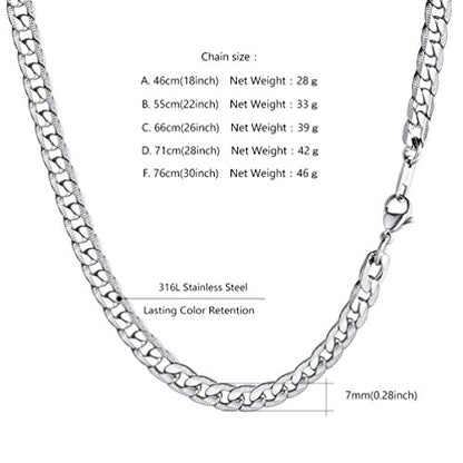 Necklace for Men Stainless Steel Statement Cuban Chain Necklace Gold/Silver/Black Plated 7mm Chain Hip Hop Jewelry 18/20/22/24/26/28/30 Inch - color: 7mm-Silver Cuban Chain, size: Length 22 Inch
