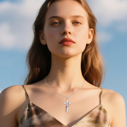 POPLYKE Cross Necklace for Women 925 Sterling Silver Cross Pendant Necklace Animal Jewelry Christmas Gifts for Women Mother Grandma - style: cardinal