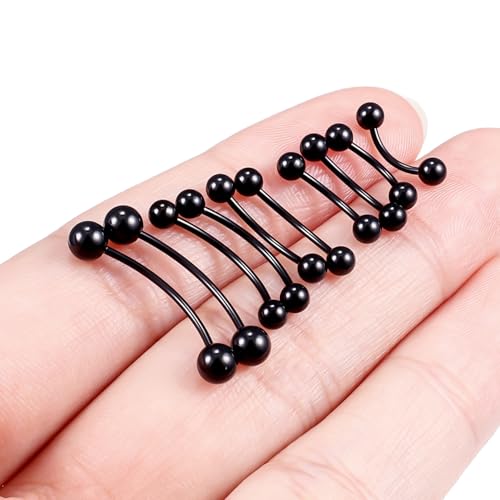 20G Eyebrow Piercing Jewelry Surgical Steel Vertical Labret Lip Jewelry Curved Barbell Tiny Eyebrow Rings Ear Rook Navel Small Belly Button Ring for Women Men 6mm/8mm/10mm/12mm/14mm - color: black,ball