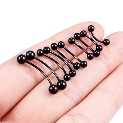 20G Eyebrow Piercing Jewelry Surgical Steel Vertical Labret Lip Jewelry Curved Barbell Tiny Eyebrow Rings Ear Rook Navel Small Belly Button Ring for Women Men 6mm/8mm/10mm/12mm/14mm - color: black,ball