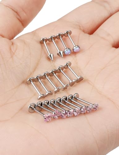 Threadless Noses Rings, Flat Back Earrings, 20/18/16g-Gauge 5/16in-Post 3mm-Top, Hypoallergenic Surgical Steel Medusa Lip Labret Cartilage Helix Tragus Conch Piercing Jewelry for Women Men - color: Pink, size: 20g*8mm