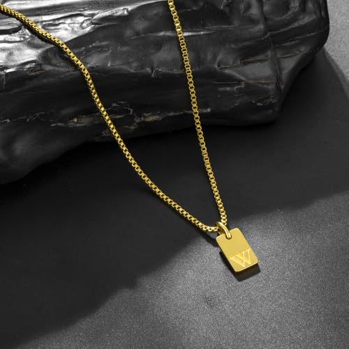 Gold Plated Square Initial Necklace Waterproof A-Z Letter Pendant on Thin Chain - Dainty, Stackable Jewelry for Women - color: Golden-A, size: F