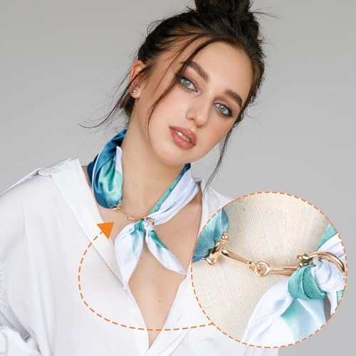 Joez Wonderful Scarf Ring Clip, Wide Band Chunky Chain Silk Scarf Buckle, Shawl Clips Scarf Clasp Holder Scarves Pin - color: (Horsebit) Gold