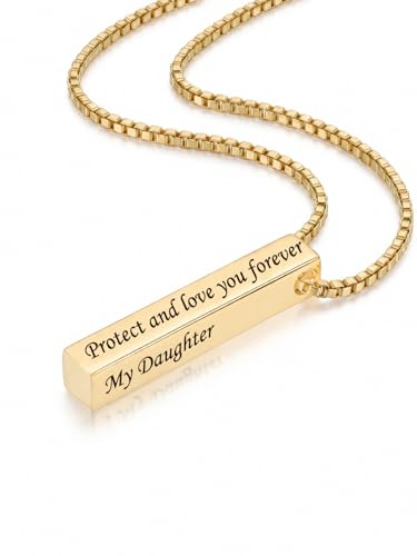 OJK 14K Gold Bar Necklace for Women Minimalist Engraved Pendant Love Message Necklaces Anniversary Birthday Jewelry Gifts for Wife Mom Sister Her - color: 02-Daughter