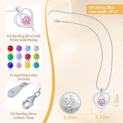 925 Sterling Silver Infinity Heart Necklace for Women, Rhodium Plated Cubic Zirconia Pendant Gift for Girlfriend Wife Mom - Anniversary Valentine's Day Birthday Present with Elegant Gift Box - color: Silver-10-Oct