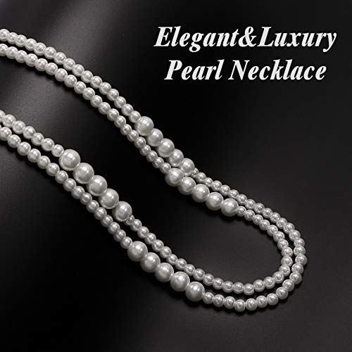 Long Pearl Necklaces for Women Cream White Faux Pearl Strand Layered Necklace Costume Jewelry - color: White