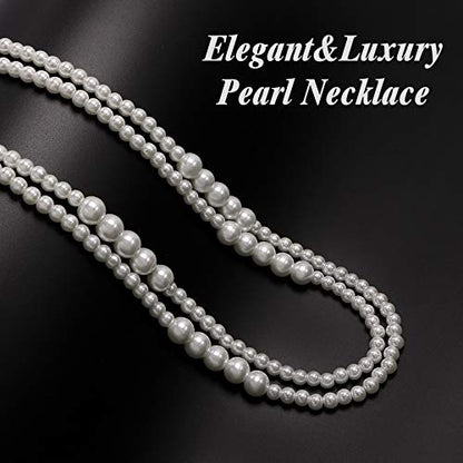 Long Pearl Necklaces for Women Cream White Faux Pearl Strand Layered Necklace Costume Jewelry - color: White