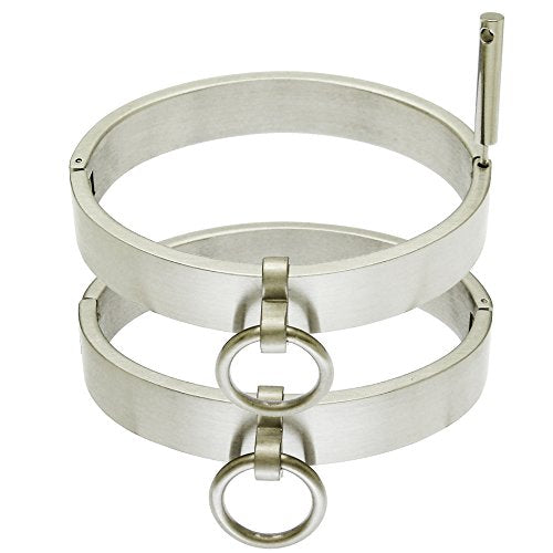 Stainless Steel Lockable Wrist Ankle Cuff Bracelet, Brushed Silver, Oval Shape, with Removable O-Ring and Hexagon Key