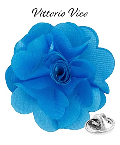 Premium Men's Formal Solid Color Flower Lapel Pin - Boutonniere for Men, Brooch Pin - color: Turquoise