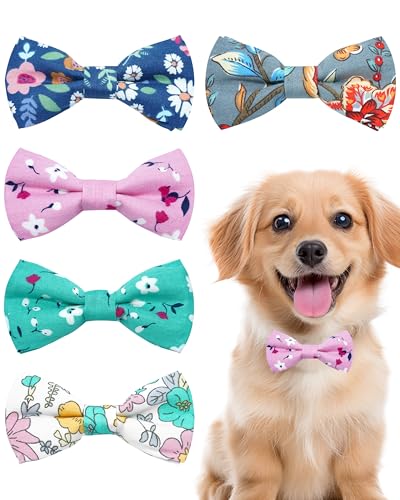 PET SHOW 5 Pack Floral Small Dog Bow Ties Sliding Collar Attachments Puppy Cats Spring Bowties for Medium Dogs Daisy Rose Bowknots Party Holiday Pet Grooming Accessories - size: S/M