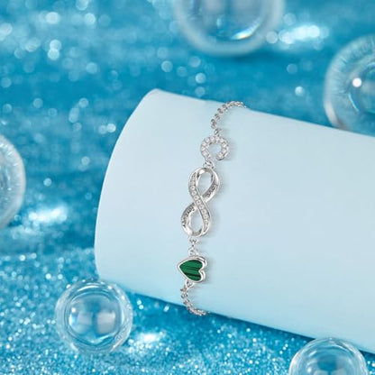 925 Sterling Silver Adjustable Letter Bracelets Infinity Heart Emerald Charm Link Bracelet ，Personalized Charm Alphabet Jewelry Valentines Christmas Mother’s Day Birthday Gifts - color: C