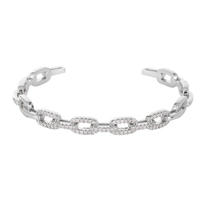 14K Gold Moissanite Open Bangle Bracelet for Women,Sparkling Geometric Moissanite Chain Open Cuff Bangle,Fashion Christmas Jewelry Gift for Her - color: White Gold