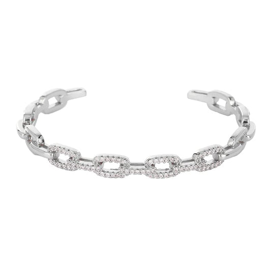 14K Gold Moissanite Open Bangle Bracelet for Women,Sparkling Geometric Moissanite Chain Open Cuff Bangle,Fashion Christmas Jewelry Gift for Her - color: White Gold