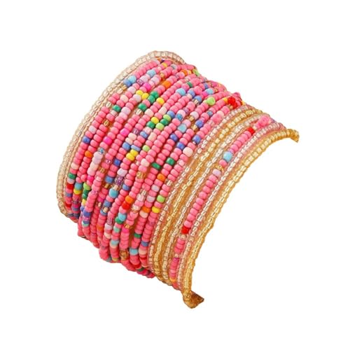 18Pcs Boho Stackable Beaded Bracelets for Women Colorful Handmade Multilayered Rice Beads Anklets Set Summer Beach Bohemian Jewelry Gift - color: Style 1 Pink A