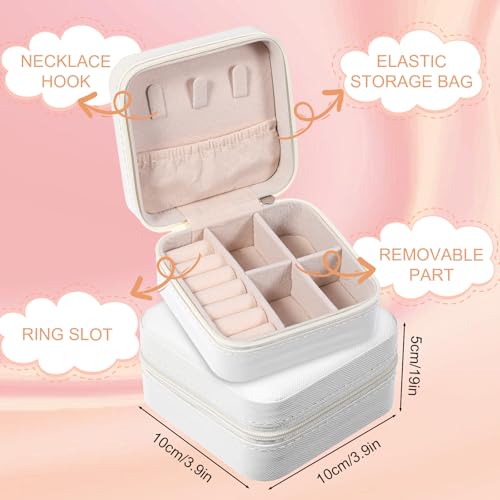 Kifmurase 8PCS Travel Jewelry Case, Small Portable Bridesmaid Jewelry Gift Box, PU Leather Jewelrys Case Organizer Storage for Rings Earrings Necklaces, Women Girls Bridesmaid Proposal Gifts(Beige)