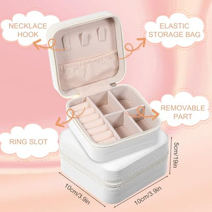 Kifmurase 8PCS Travel Jewelry Case, Small Portable Bridesmaid Jewelry Gift Box, PU Leather Jewelrys Case Organizer Storage for Rings Earrings Necklaces, Women Girls Bridesmaid Proposal Gifts(Beige)