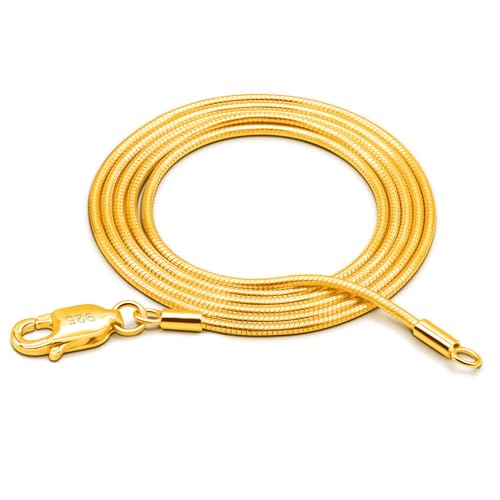 Dankadi Women 925 Sterling Silver Magic Snake Chain Necklace- Men 1.2MM Solid Snake Chain Flexible Choker 16"-30" Italian Silver 24K Gold Over Jewelry - color: Gold, size: 30 inch
