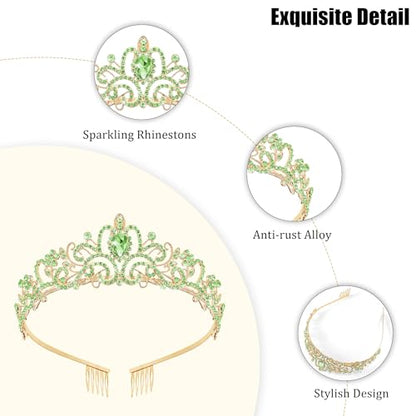 TAROSE Tiaras for Women, Birthday Crown and Sash for Girls | Birthday Sash Sunglasses Outfit, Birthday Gift for Women Girls, Goddess Crown Bride/Halloween/Prom/Party/Costume - color: 1 J. Gold+green
