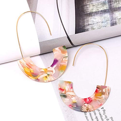 Acrylic Earrings Statement Tortoise Hoop Earrings Resin Wire Drop Dangle Earrings Fashion Jewelry For Women - color: Floral