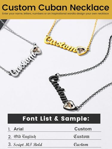 GoldChic JEWELRY Name Necklace Personalized for Men, Womens Custom Name Plate Chain, Stainless Steel Customized Old English Nameplate Choker with Curb Chains Custom, 16 inches to 30 inches - color: Photo & Rolo Chain 1.8 mm -Gold
