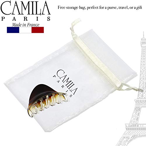 Camila Paris CP2379 French Hair Clips for Women, 3.75" Large Claw Clip Strong Hold All Day, Girl Large Claw Clips for Thick Hair, No Damage No Slip Flat Clip for Women. Made in France - color: Clear