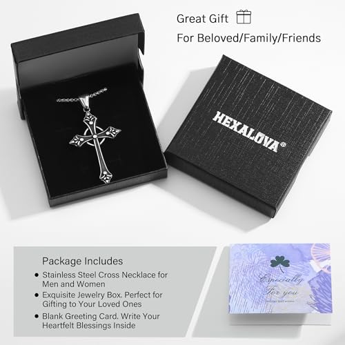 Gothic Celtic Cross Necklace, Stainless Steel Fleur De Lis Pendant | Eternity Ring Design, Reversible, Oxidized Finish, 316L Stainless Steel, Medieval Goth Jewelry, Unisex Gift, 22" Box Chain