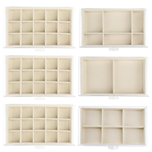 Acrylic Jewelry Box Organizer and Storage 6 Drawer for Earring Display Tray - color: Beige 6 Layers