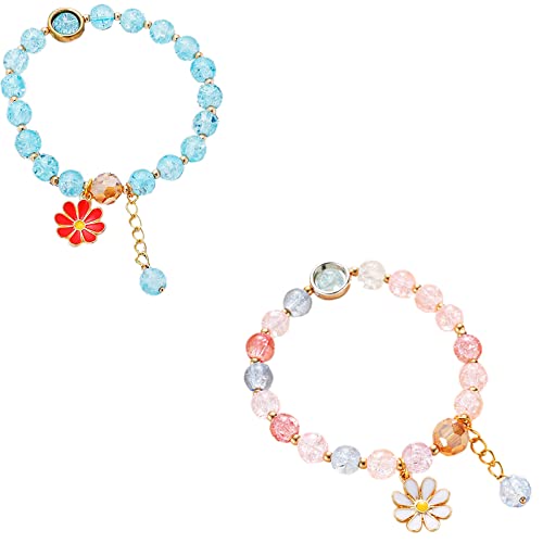 5 Pcs Colorful Flower Charm Bracelets Set Handmade Crystal Beaded Daisy Bracelets for Women Jewelry - color: F