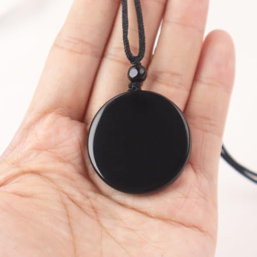 Anjiucc Natural Gemstone Tree of Life Black Obsidian/Golden Obsidian Pendant Necklace for Male and Female Necklace - color: Black obsidian 1