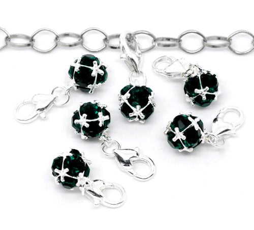 Sexy Sparkles Birthstone Dangle Charm Pendant for European Clip on Charm Jewelry with Lobster Clasp - color: Emerald - May
