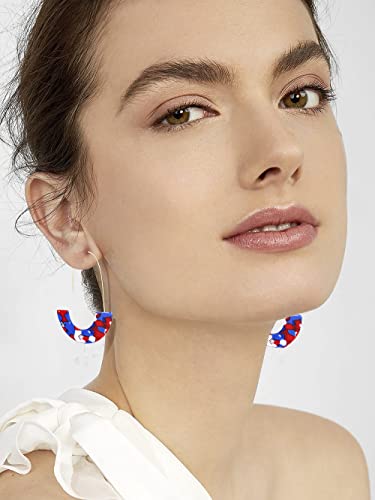 Acrylic Earrings Statement Tortoise Hoop Earrings Resin Wire Drop Dangle Earrings Fashion Jewelry For Women - color: Red White and Blue