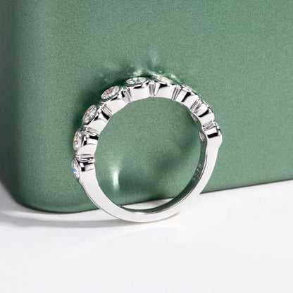 Moissanite Eternity Rings, S925 Sterling Silver Anniversary Band for Women - style: 9 Stones Round-Cut