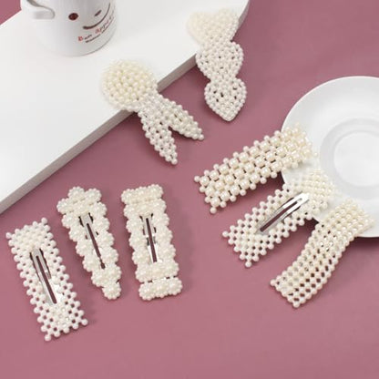 Simulated Pearl Hair Clips for Women | Cute Shapes Barrettes & Hair Clips for Women | Alligator Clips Hair Accessories for Short or Thick Hair | Fashion Hair Clips, White 8 Pcs
