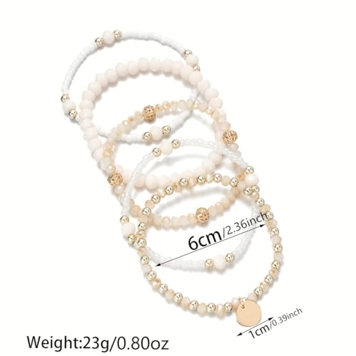 5Pcs Gold Plated Beaded Bracelets Set Boho Beaded Stretch Bracelets For Women Stackable Crystal Handmade Friendship Braeclet Jewelry Gifts