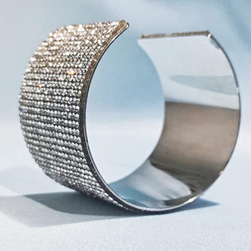 Rhinestone Bracelet Crystal Arm Cuff Bangle Bracelets for Women Adjustable | Open Cuff, Wide Arm Bangle, Stretchable, Hypoallergenic, Bridal Jewelry, for Prom Cocktail Party Wedding Dating - color: Silver