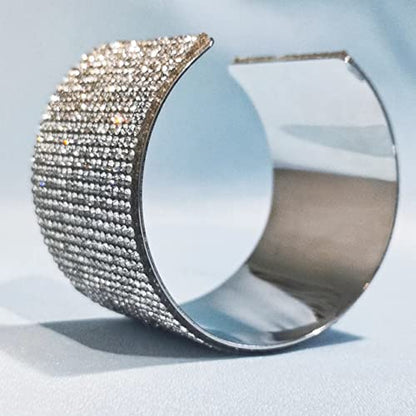Rhinestone Bracelet Crystal Arm Cuff Bangle Bracelets for Women Adjustable | Open Cuff, Wide Arm Bangle, Stretchable, Hypoallergenic, Bridal Jewelry, for Prom Cocktail Party Wedding Dating - color: Silver