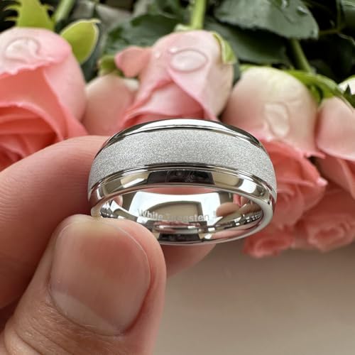 TUTISS 6mm 8mm Black/Gold/Rose Gold/White Tungsten Rings for Men Women Fashion Engagement Wedding Bands Sandblasted Finish I Love You Engraved Comfort Fit - color: 8mm White Tungsten I Love You