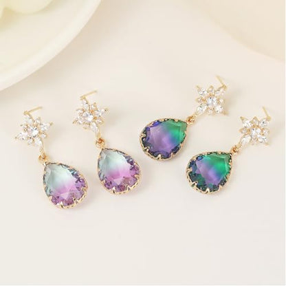 Crystal Earrings CXUEMH Teardrop Earrings for Women Blue and Green Dangle Earrings Elegant Earrings for Prom Emerald Green Earrings Formal Jewelry Crystal Drop Earrings - color: Style G