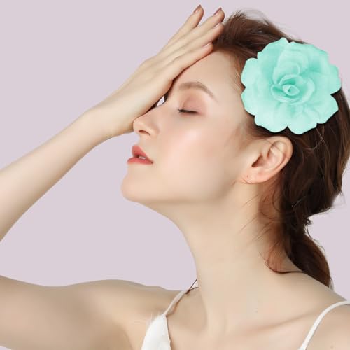 Rose Flower Brooches And Pins For Women - Pale Green Brooches With Hair Clip, Hair Pins And Flower Clips For Hair, Lapel Pins, Hat Pins, 3.1 Inches - color: Pale Green