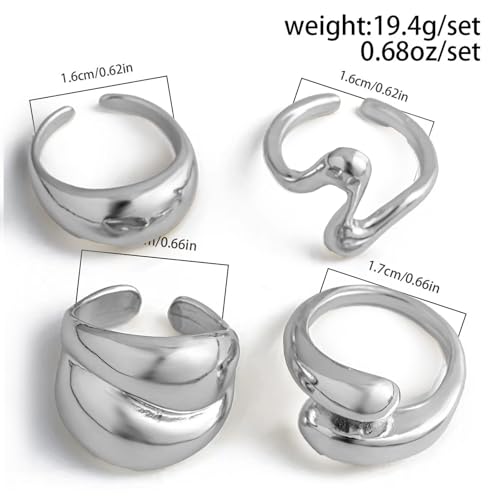 Roe Dolph Chunky Gold Rings for Women Stackable Statement Ring Set | Mixed sculptural shapes and polished surfaces create bold stacking combinations for parties dinners and everyday outfits - color: B4