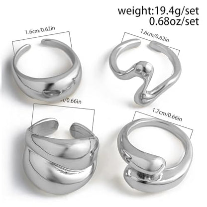 Roe Dolph Chunky Gold Rings for Women Stackable Statement Ring Set | Mixed sculptural shapes and polished surfaces create bold stacking combinations for parties dinners and everyday outfits - color: B4