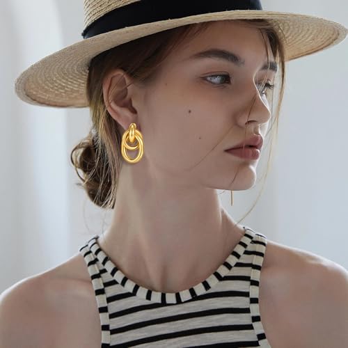 Gold Geometric Clip On Earrings for Women Chunky Gold Knot Link Clip Earrings Trendy Jewelry - color: Gold-A