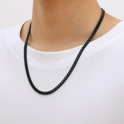 Fiusem Silver Tone/Black/14K Gold Plated Chain Necklace for Men, 5mm/6mm/7.5mm/8mm/9mm Stainless Steel Cuban Link Chain Necklace, Men's Chains 18-28 Inch Jewelry Gifts - size: 18", style: 6mm black