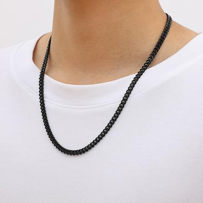 Fiusem Silver Tone/Black/14K Gold Plated Chain Necklace for Men, 5mm/6mm/7.5mm/8mm/9mm Stainless Steel Cuban Link Chain Necklace, Men's Chains 18-28 Inch Jewelry Gifts - size: 18", style: 6mm black