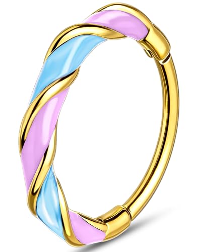 Melighting 20G Twist Nose Ring Hoop Stainless Steel 316L Piercing Jewelry | 7/8 mm Nose Piercing Jewelry, Cute Hinged Segment Clicker Lobe Helix Daith Cartilage Earring for Women - color: Gold PBL, size: 20g7mm