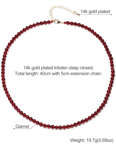 Simple 4mm Gemstones and Crystals Choker Necklace Unisex 16"-18" | Necklaces for Women Men, Adjustable, 40-45 cm Chain Length, Handmade, Spiritual Gemstones, Positive Energy, Daily Wear - style: Garnet