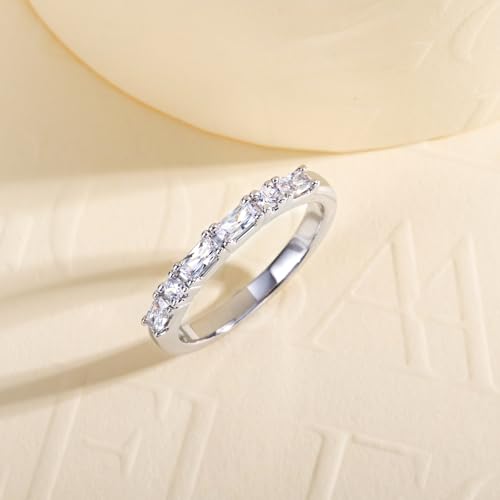 Cubic Zirconia Half Eternity Wedding Band Rings Round/Oval/Cushion Cut 5/6 Stones 5A Grade D Color CZ Stacking Band Engagement Promise Rings for Women - style: Raound & Cushion