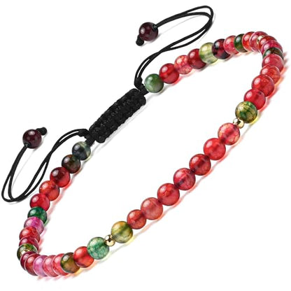 Natural Stone&925 Sterling Silver/18K Gold Anklet,│4MM│9-12 in│, Hand Woven, Adjustable Size - color: Colourful Tourmaline Anklet，4MM